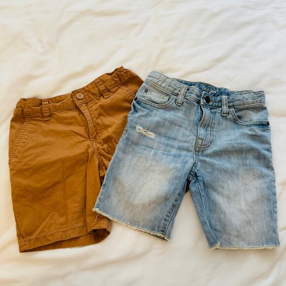 Cat & Jack Boys Shorts Bundle -Brown Khaki Chino & Light Distressed Denim Size 7 - Picture 1 of 10